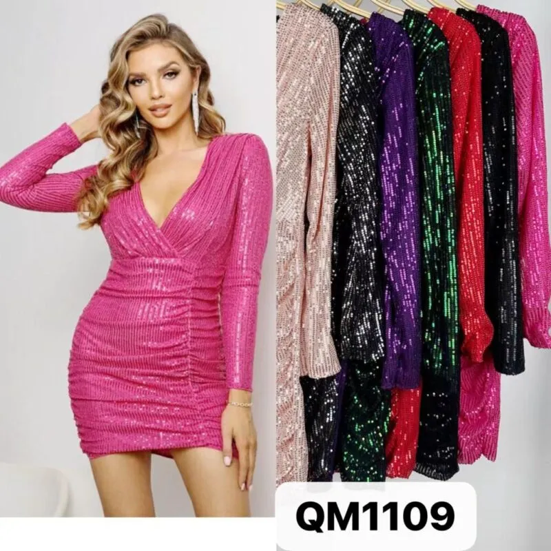 Vestido corto manga larga-QM1109