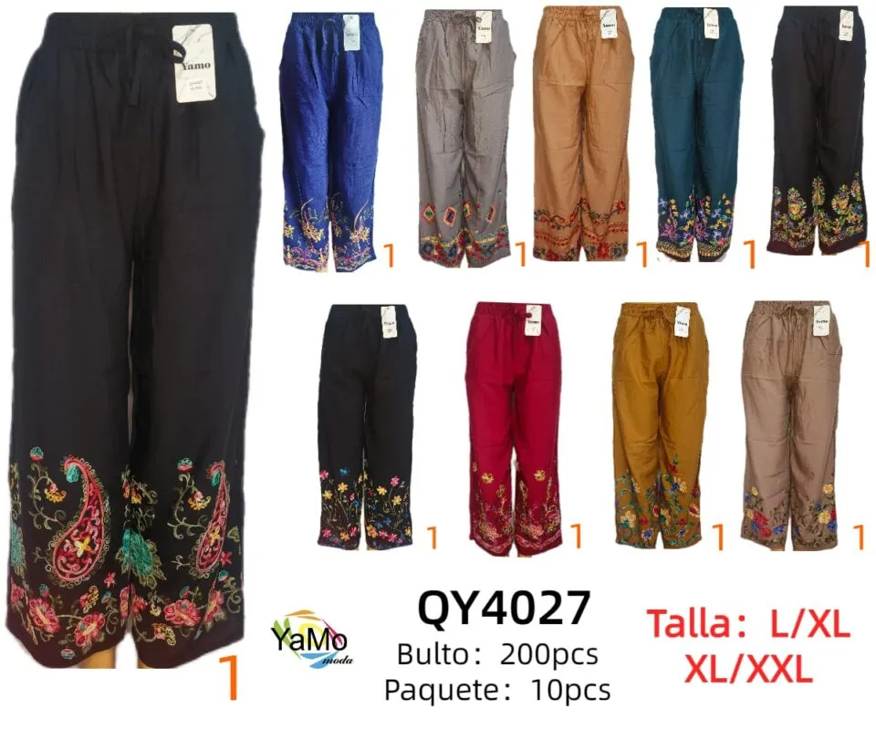Pantalon de tela con bordado L/XL XL/XXL-QY4027