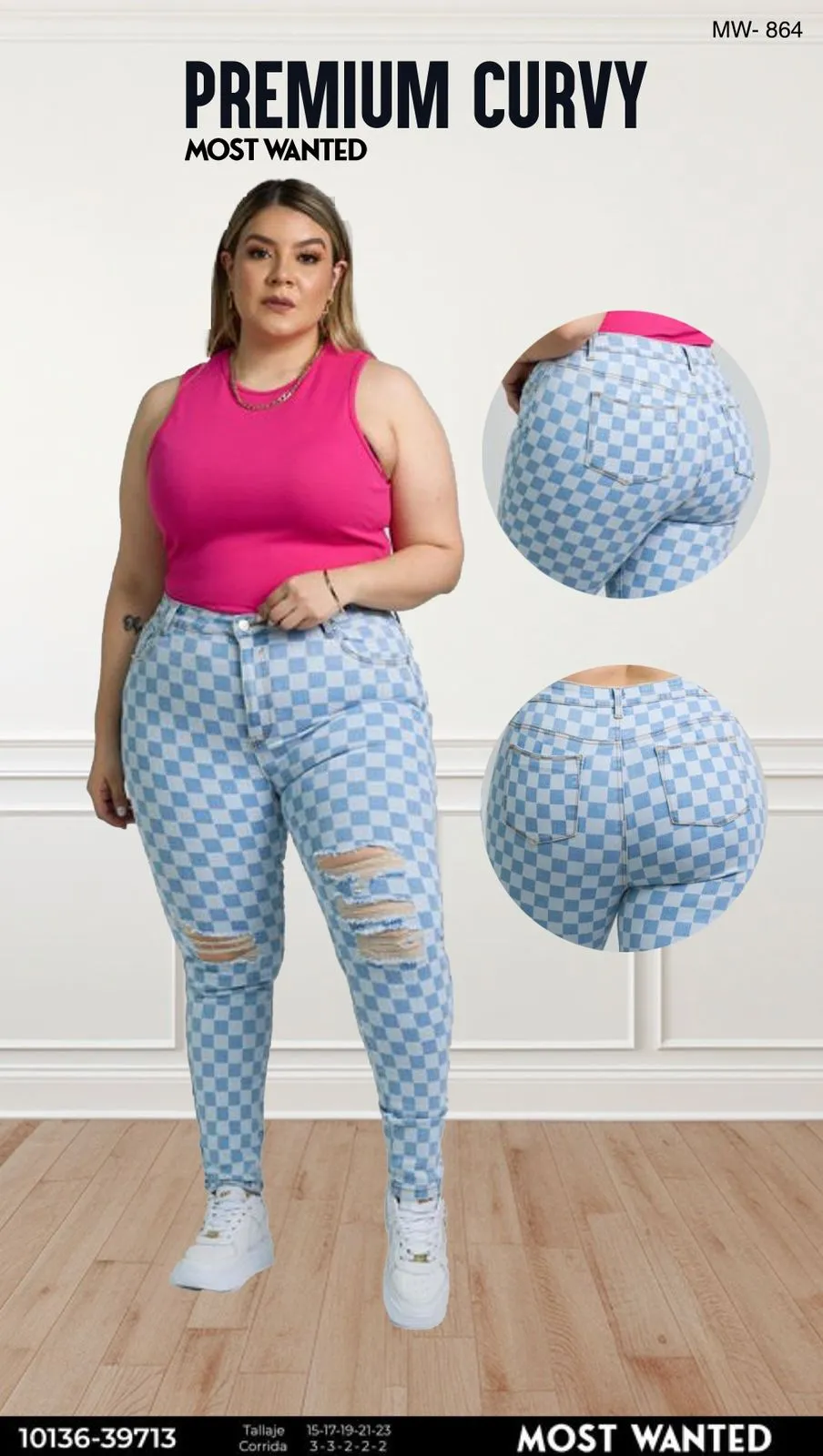 Jeans Tubo Dama Estampado Cuadros - 10136-39713