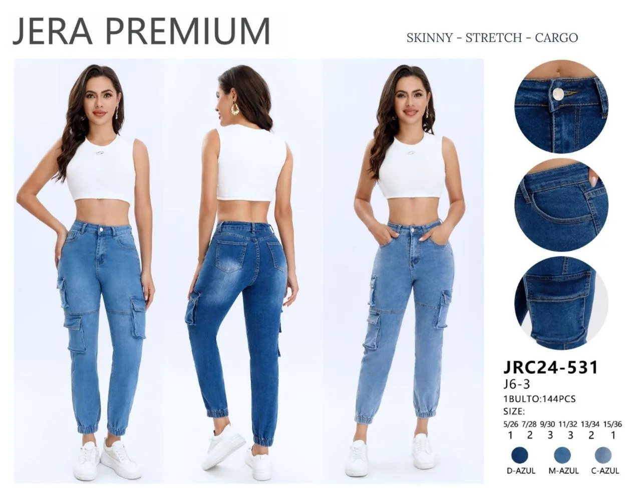 Jeans Cargo Jera Jeans - JRC24-531M-Azul