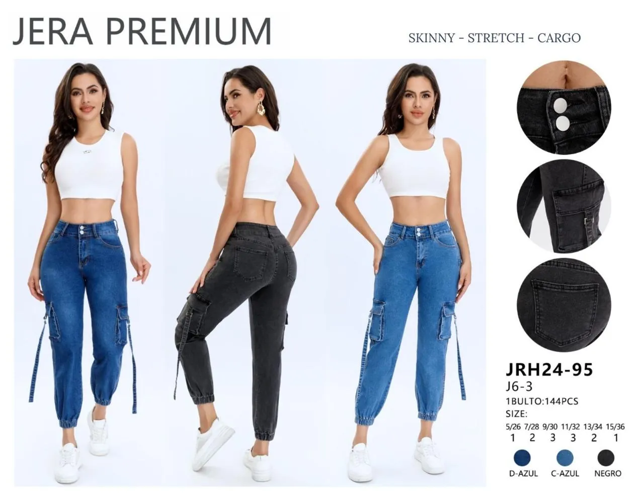 Jeans Cargo Jera Jeans - JRH24-95C-Azul