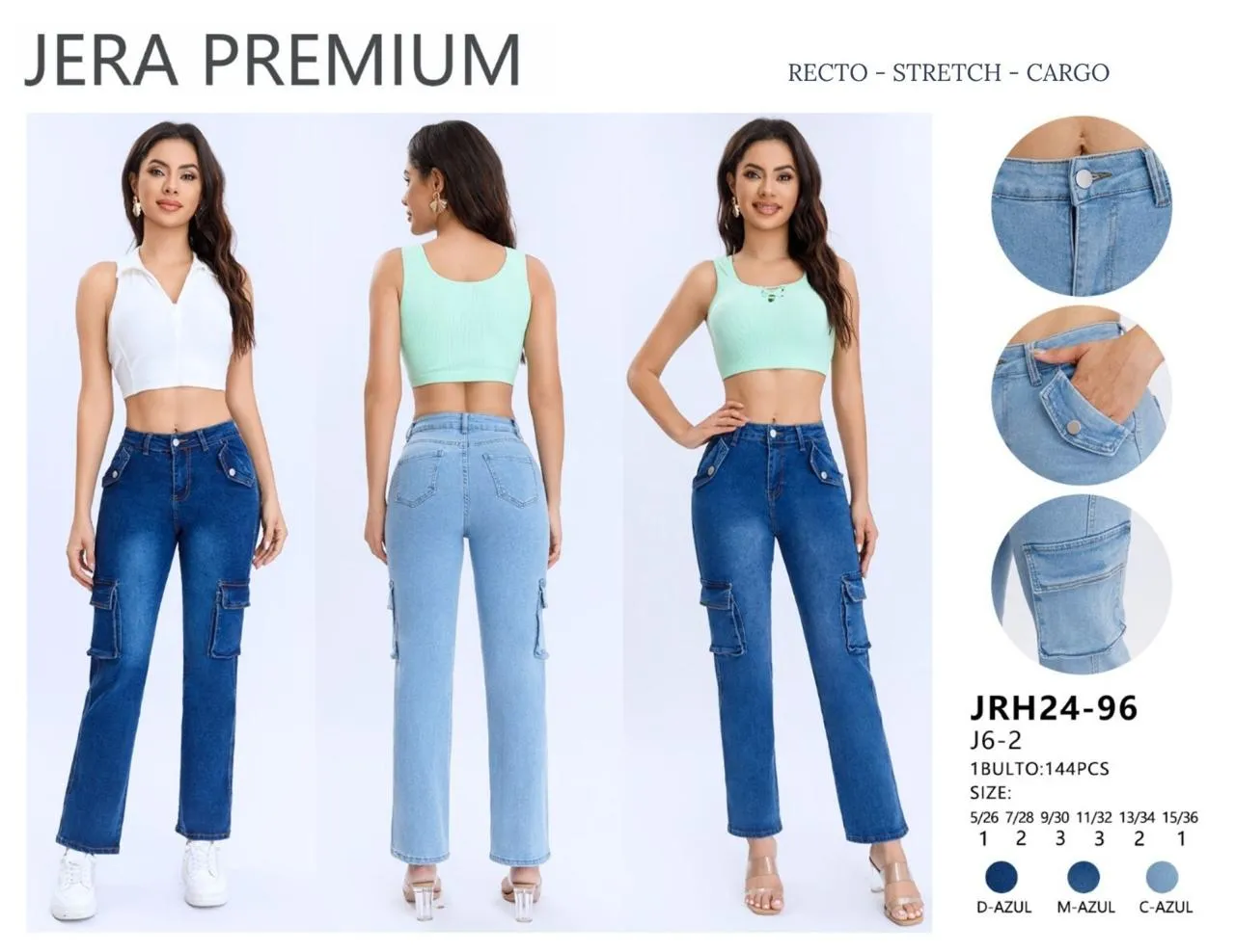 Jeans Cargo Jera Jeans - JRH24-96C-Azul