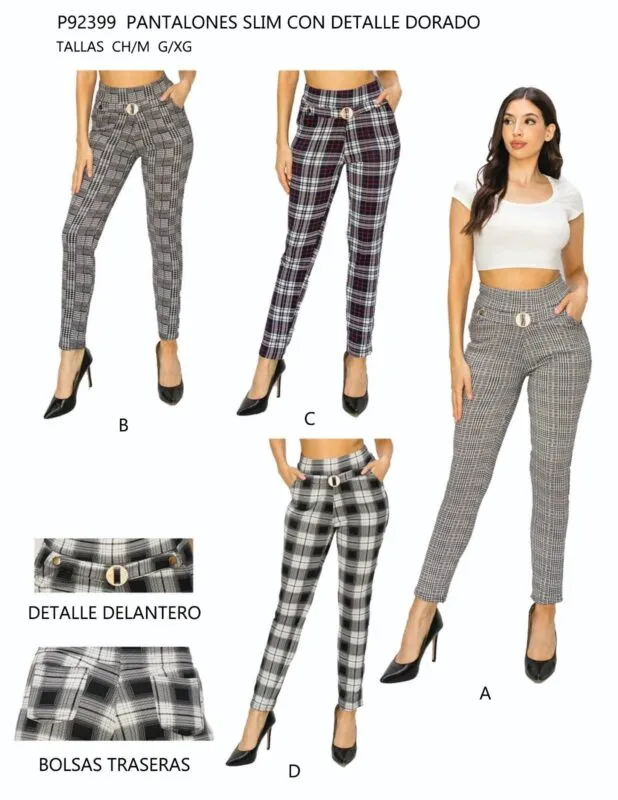 Pantalones Slim Detalle Dorado-1-P92399