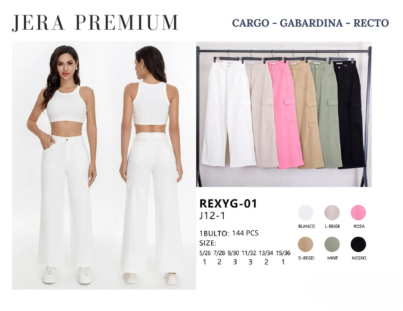 REXYG-01-MINT - Jeans Cargo Recto Jera Premium