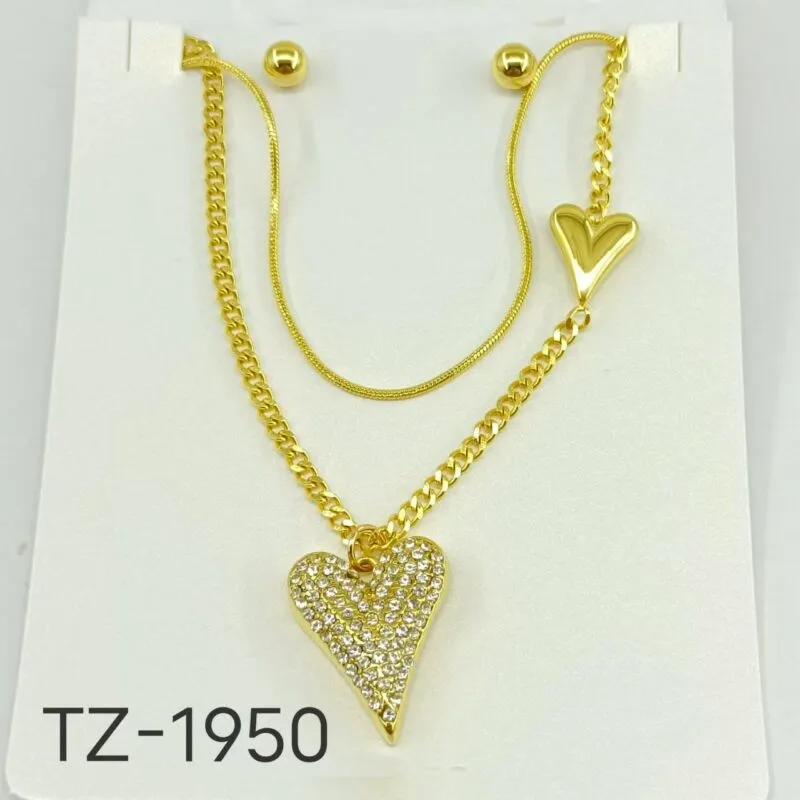 Collar Dorado Corazon y Aretes circulares-TZ-1950