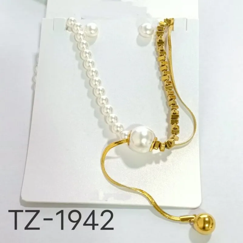 Collar Elegante con Aretes de Perla-TZ-1942