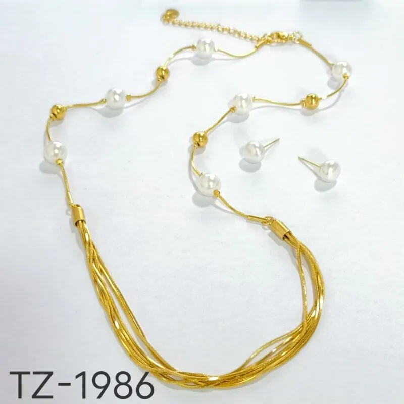 Collar Con Perlas y Aretes-TZ-1986