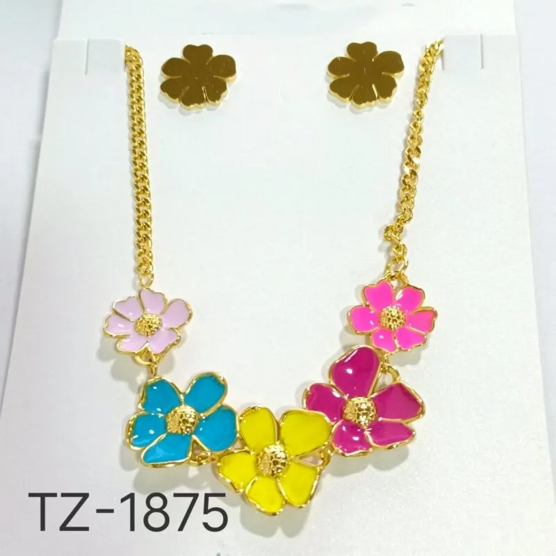 Collar Floral con Aretes-TZ-1875