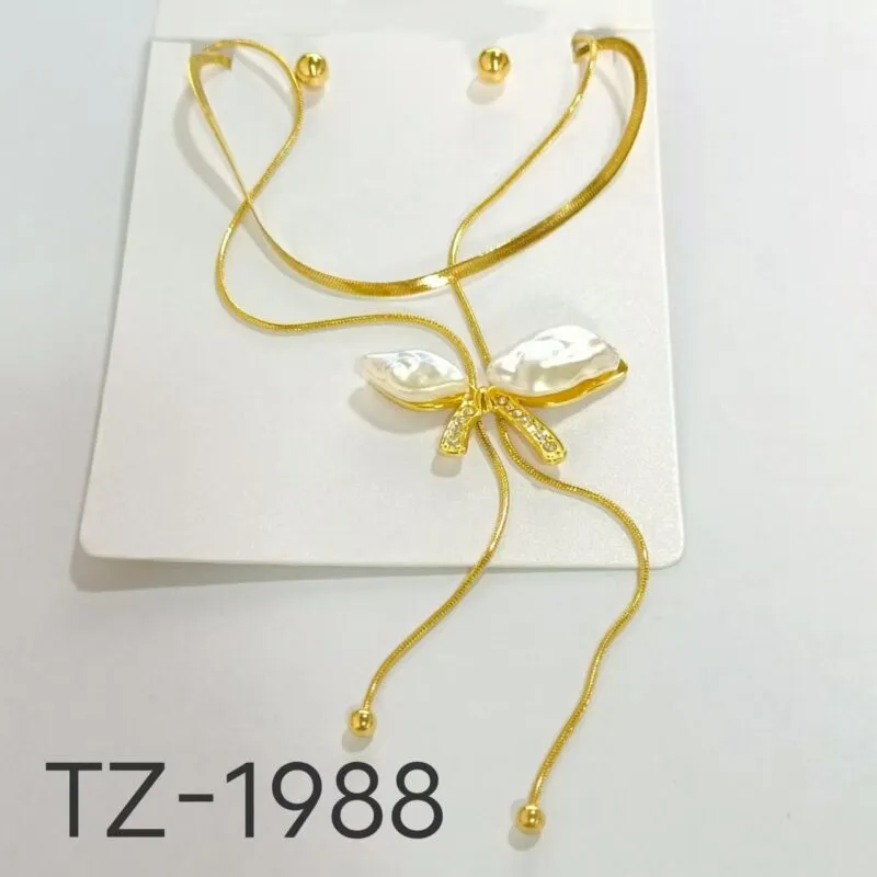 Collar Dorado Estilo con Aretes-TZ-1988