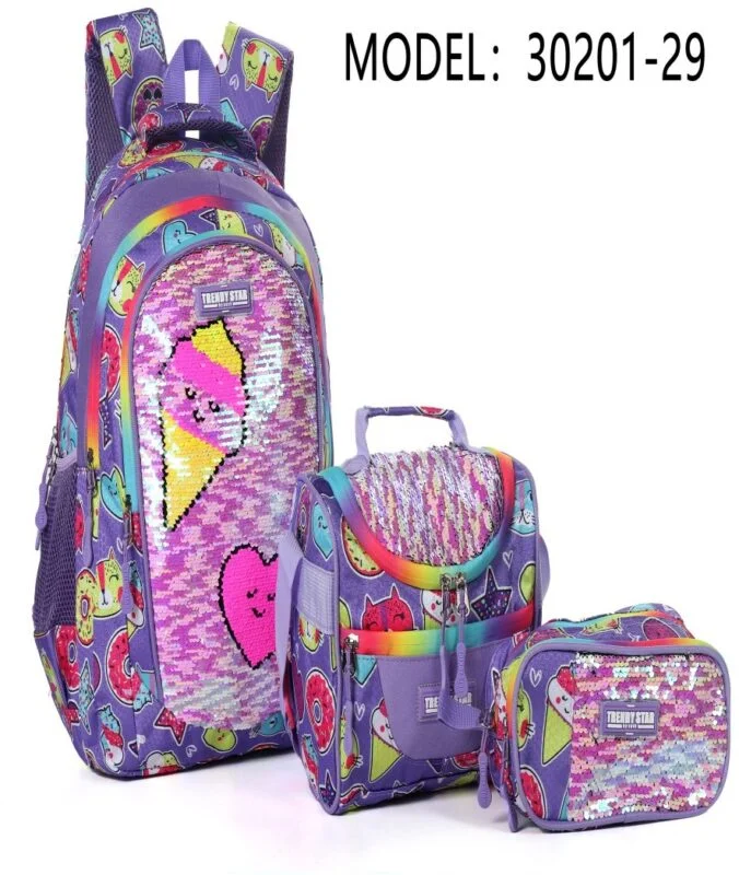 kit 3 pzs de lentejuela doble ,impermable,termica doble cierre grande ,multibolsa, lapicera gde doble cierre-30201-29