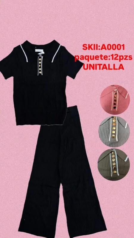 Conjunto de blusa y pantalón acanalado-A0001