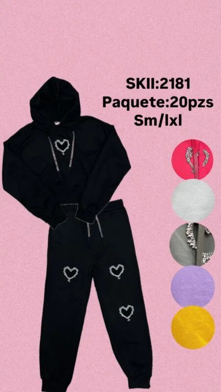 Conjunto sudadera Pants con corazones-2181