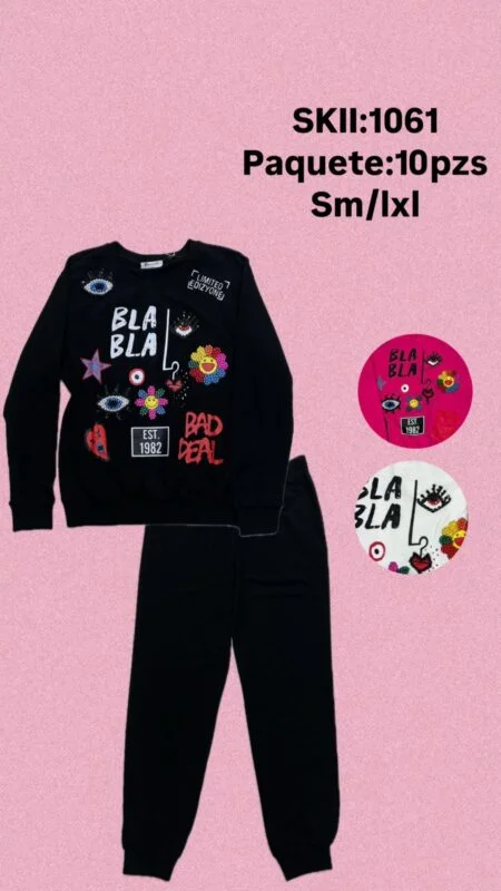 Conjuntos sudadera estampada con pants-1061