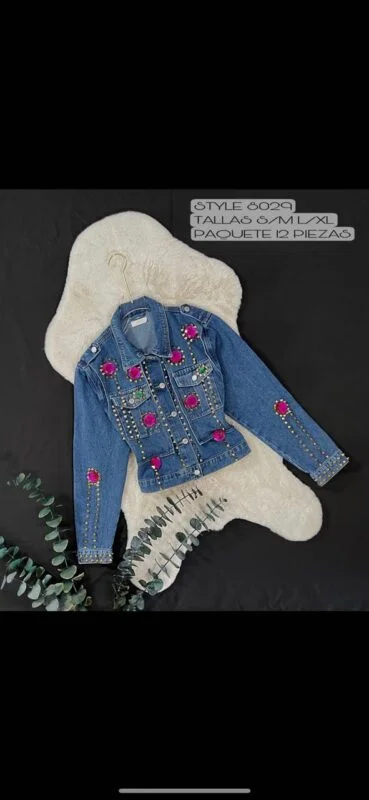 Chamarra denim mezclilla con pedreria-8029