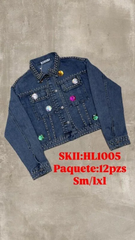Chamarra denim mezclilla con pedreria-HL1005