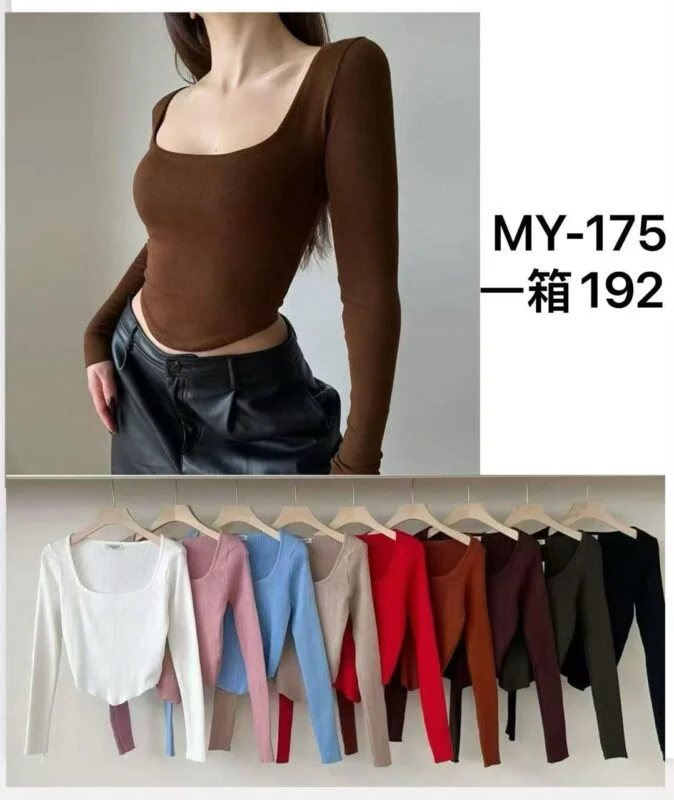 Top de manga larga con escote cuadrado-MY175