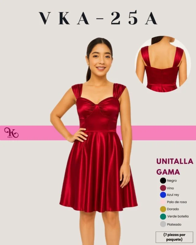 Vestido corto de satén-VKA-25A