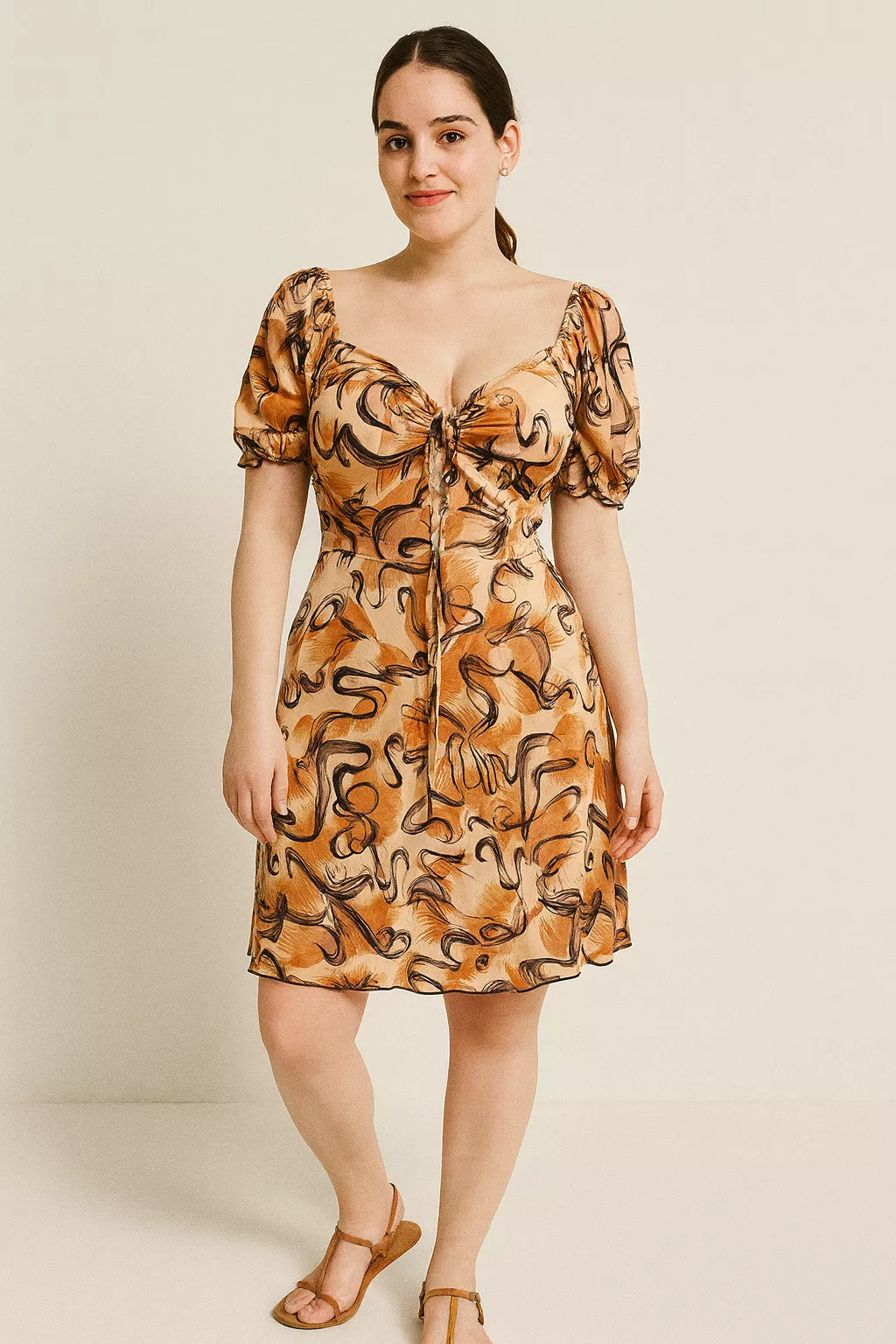 Vestido con escote corazón fruncido-JK1012