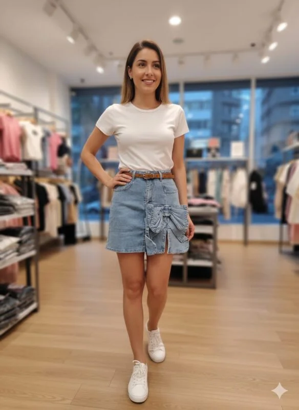 Falda con adorno de lazo-FALDA FLOR