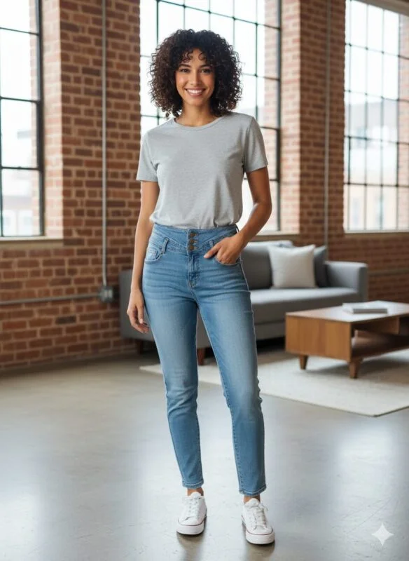 Jeans de mujer con cintura alta-GIO-BOLSA