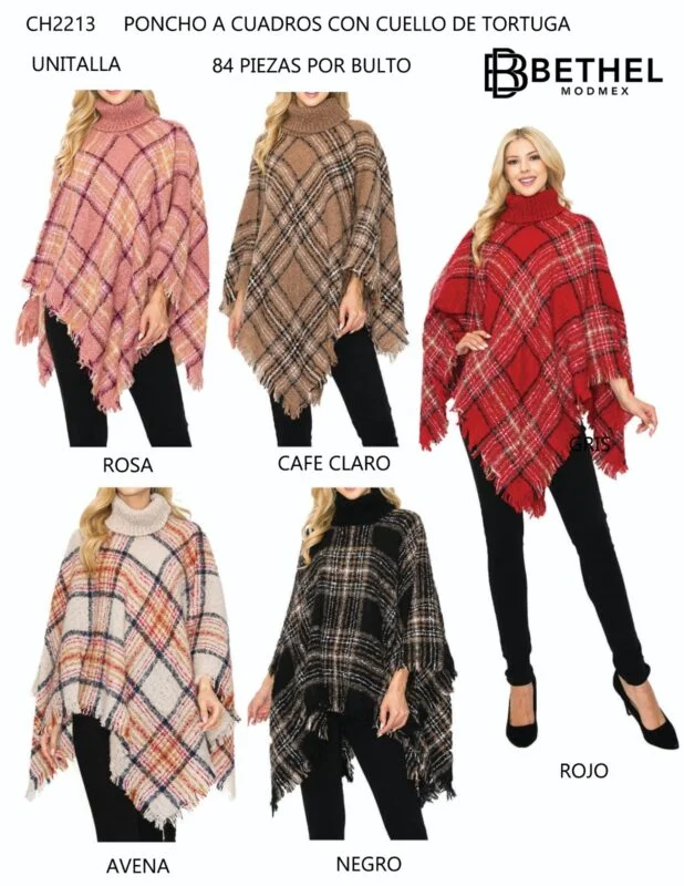Poncho a cuadros con cuello de tortuga-CH2213