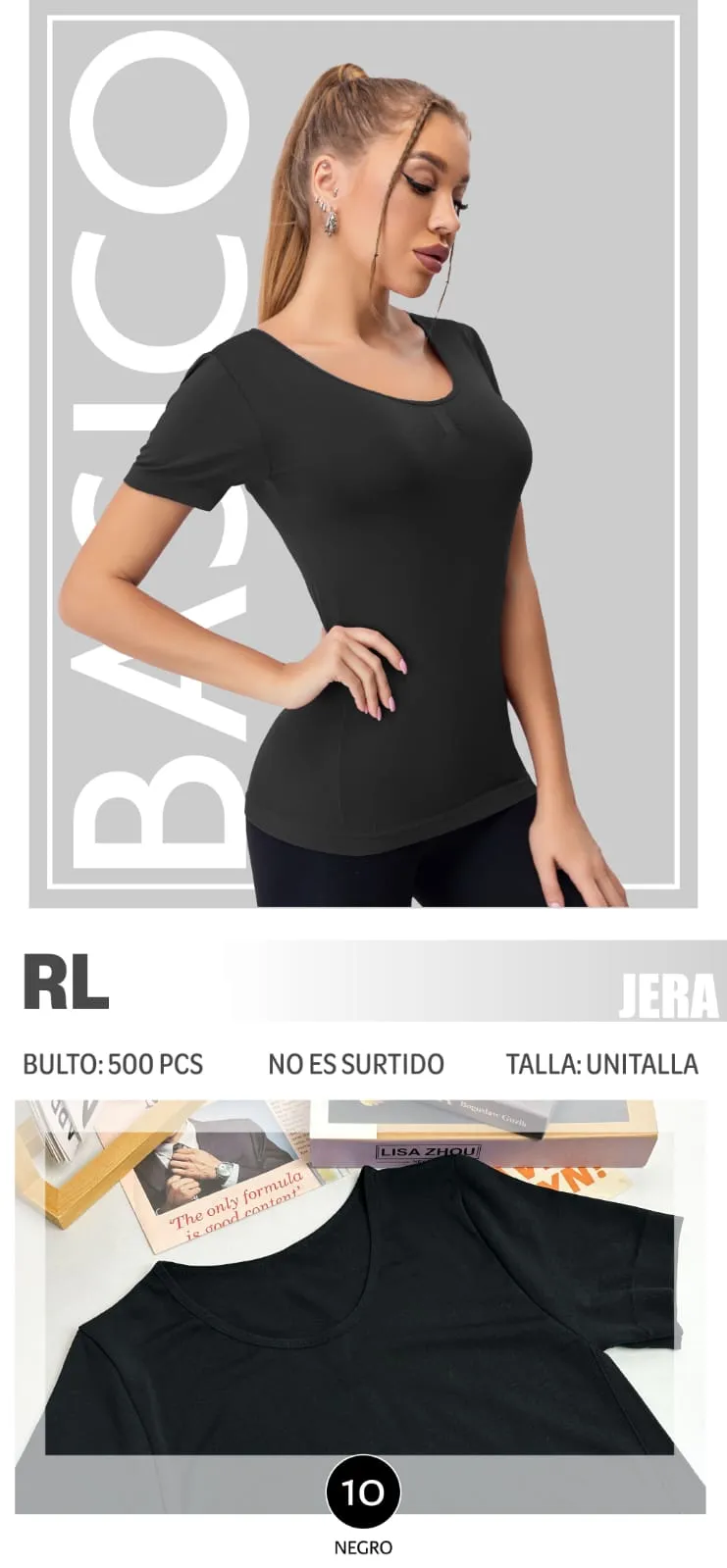 Blusa lisa de microfibra unitalla solo tono negro-RL-NEGRO