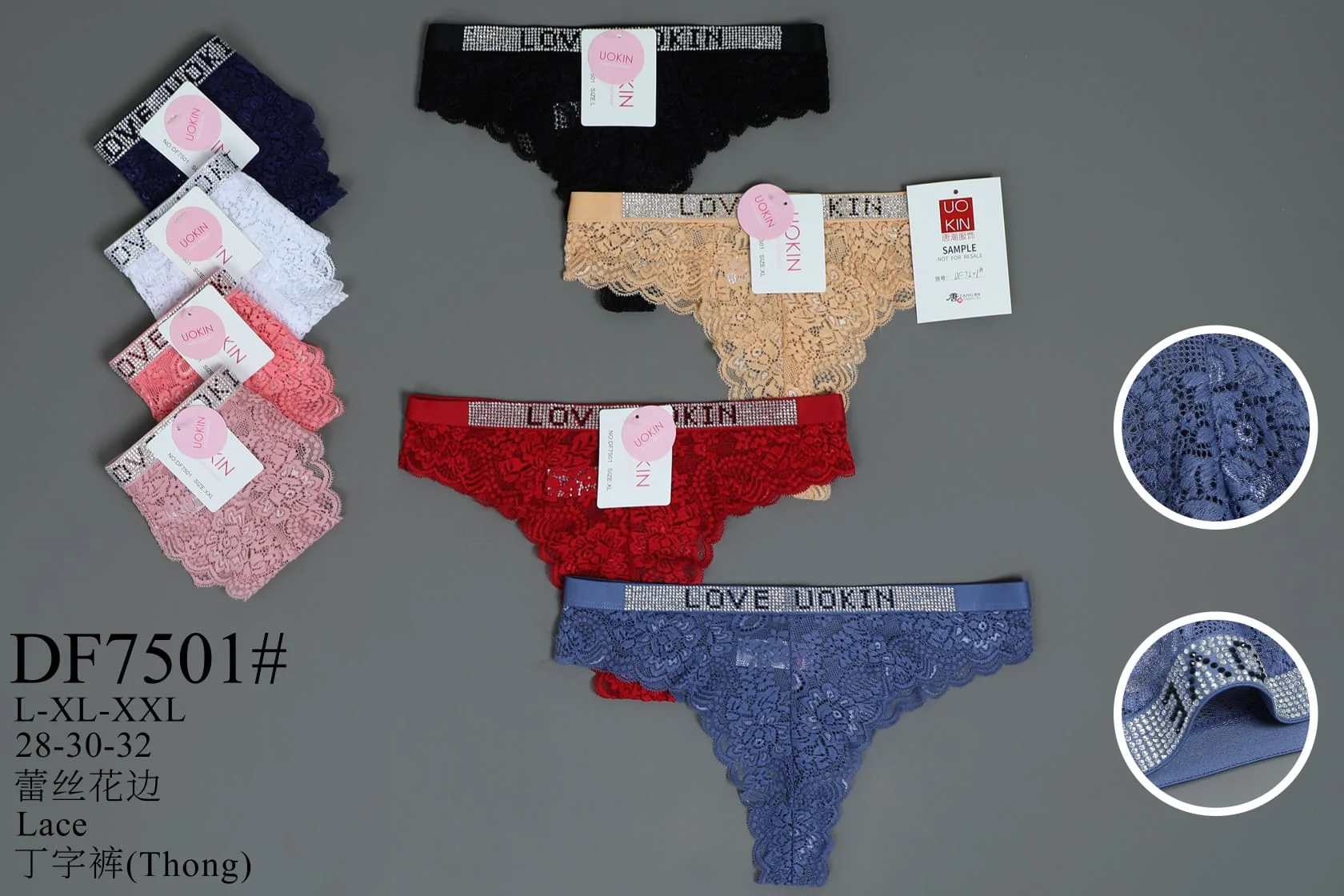 Bragas tanga de encaje con pedrería-HS25-DF7501#