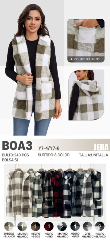 Chaleco con capucha y estampado de cuadros-BOA3