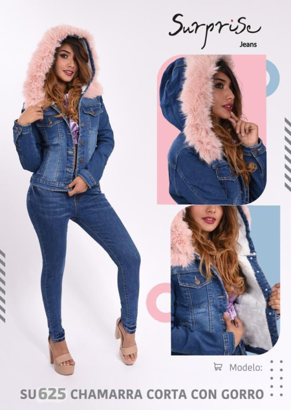 Chamarra corta de mezclilla con gorro-SU625