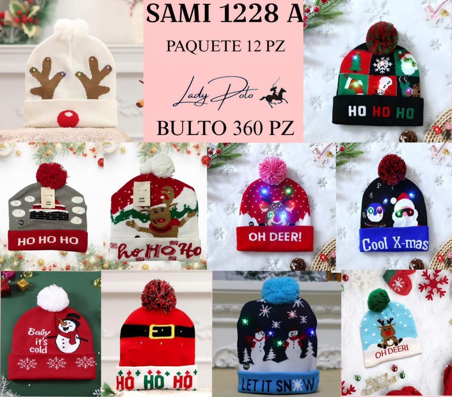 Gorros navideños con luces-SAMI 1228 A
