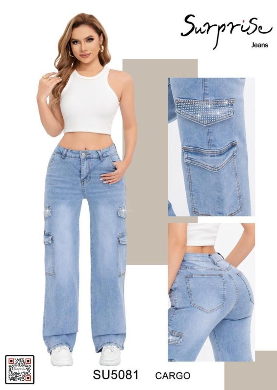 Jeans cargo con detalles brillantes-SU5081