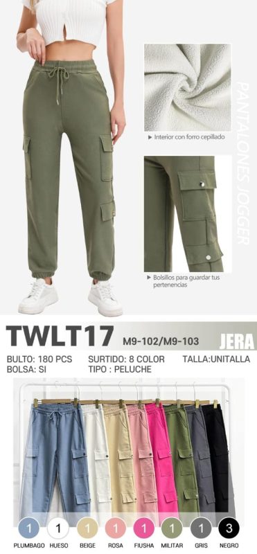 Pantalón Jogger Afelpado con Bolsillos Cargo-TWLT17