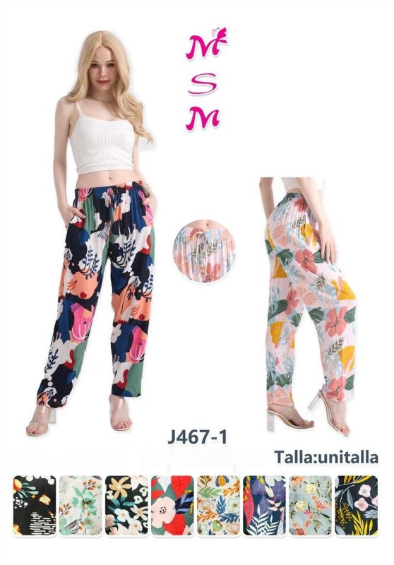 Pantalones de dama con estampado floral-J467-1
