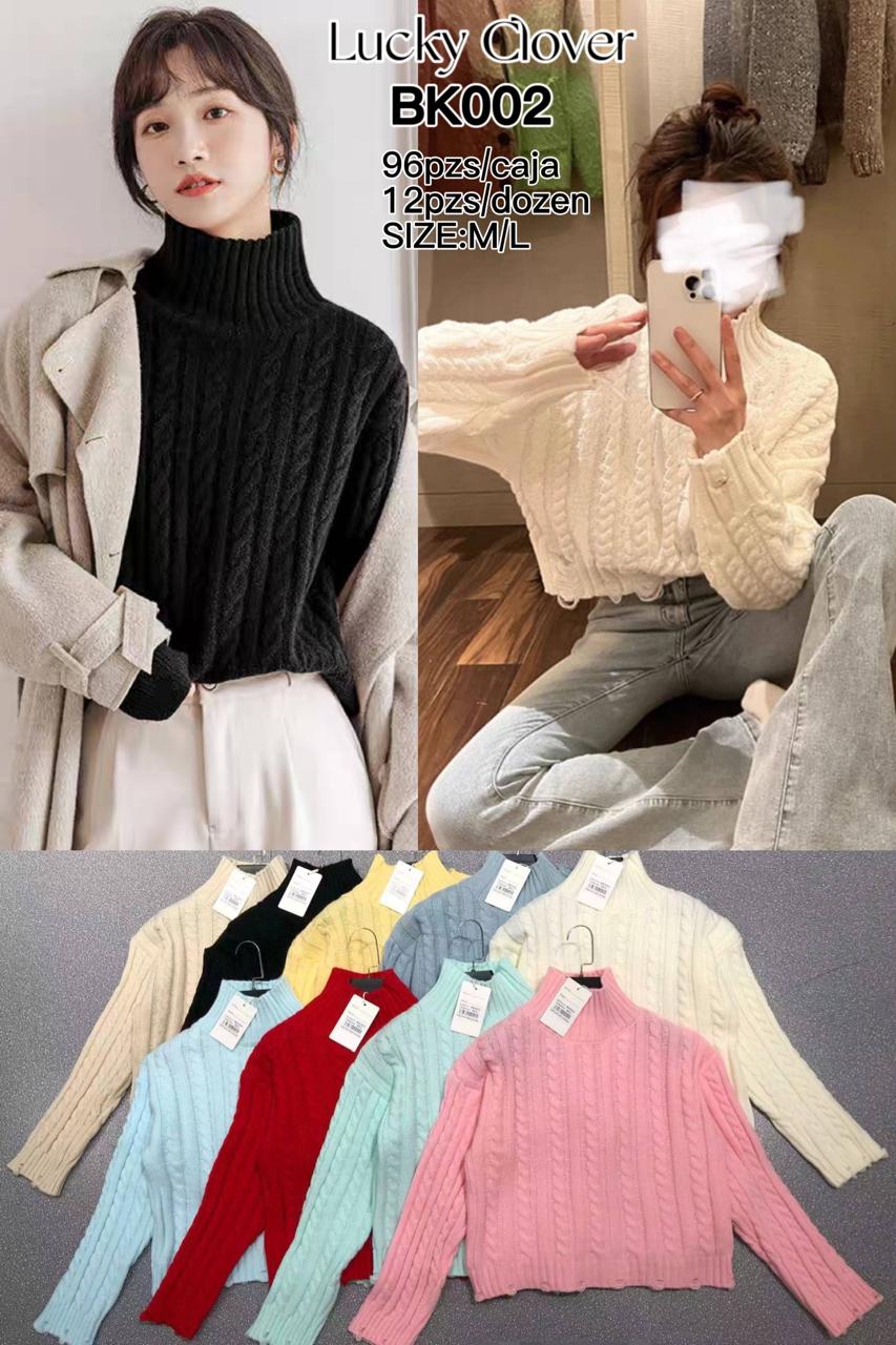 Sueter cuello alto tejido trenzado-HS25-BK002