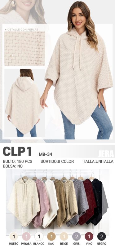 Poncho con capucha y perlas-CLP1