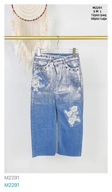 Pantalones de mezclilla con detalles de encaje-M2291