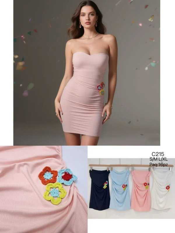 Vestido ajustado con flores-C215