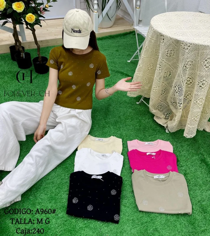 Playera estampada flor-A960