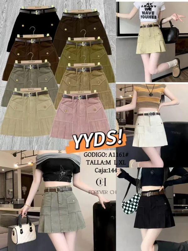 Falda con bolsas y cinturon-A1161