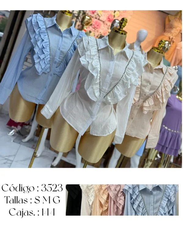 Blusa de mangas fruncidas-3523