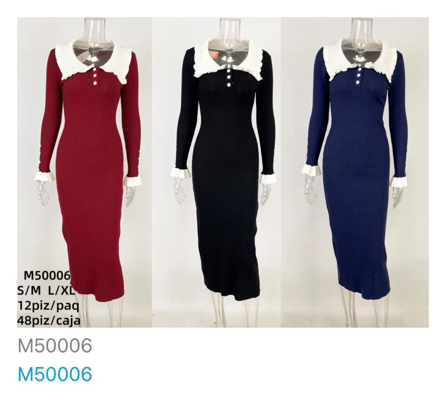 Vestido de manga larga con cuello redondo-M50006