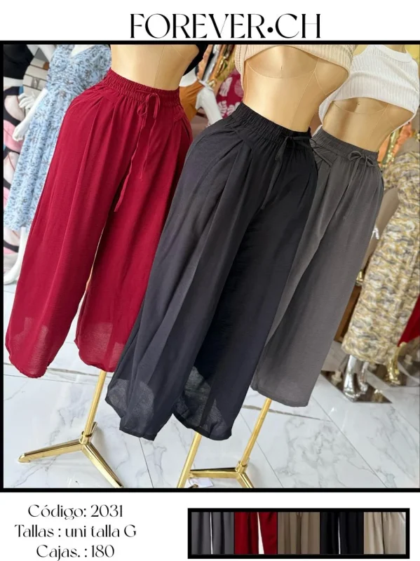 Pantalones de lino con cintura elástica-2031