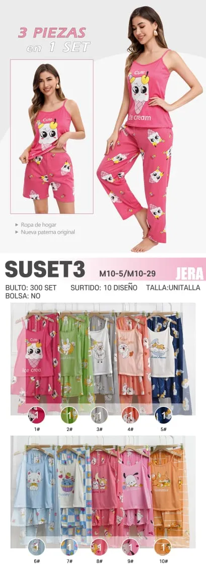 SUSET3-Pijama con diseños de tres piezas