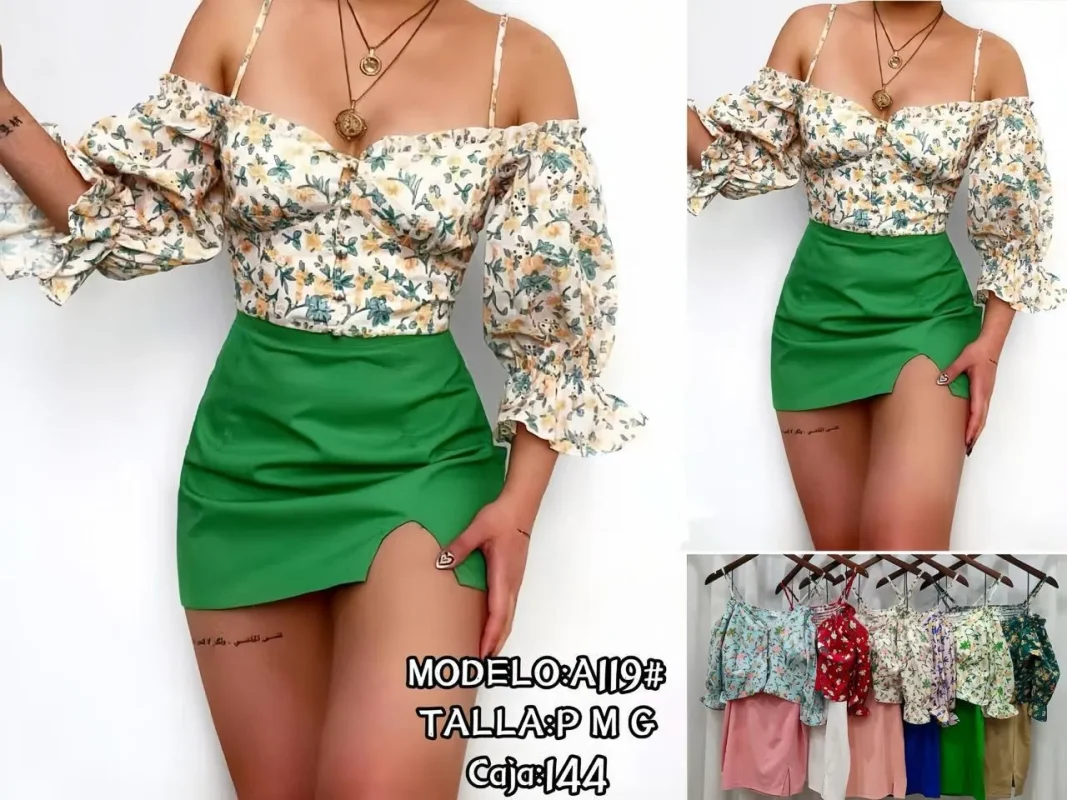 Conjunto Floral Con Falda-A119