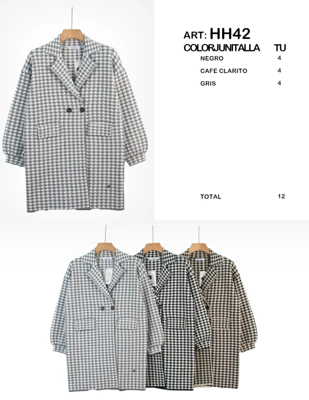 Abrigo estampado pata de gallo para mujer-HH42