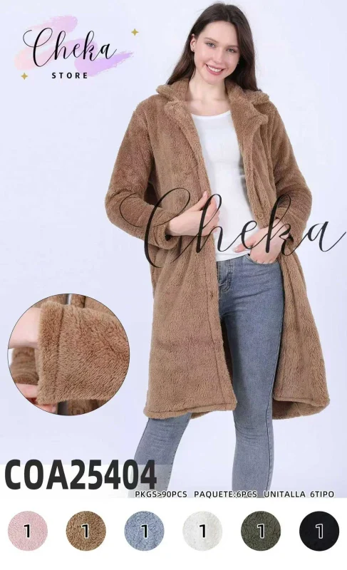 Abrigo largo de peluche para mujer-COA25404