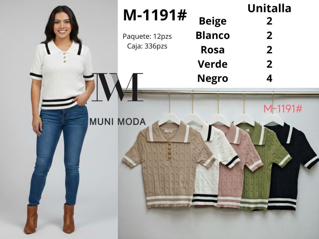Blusa con cuello tipo polo-M-1191