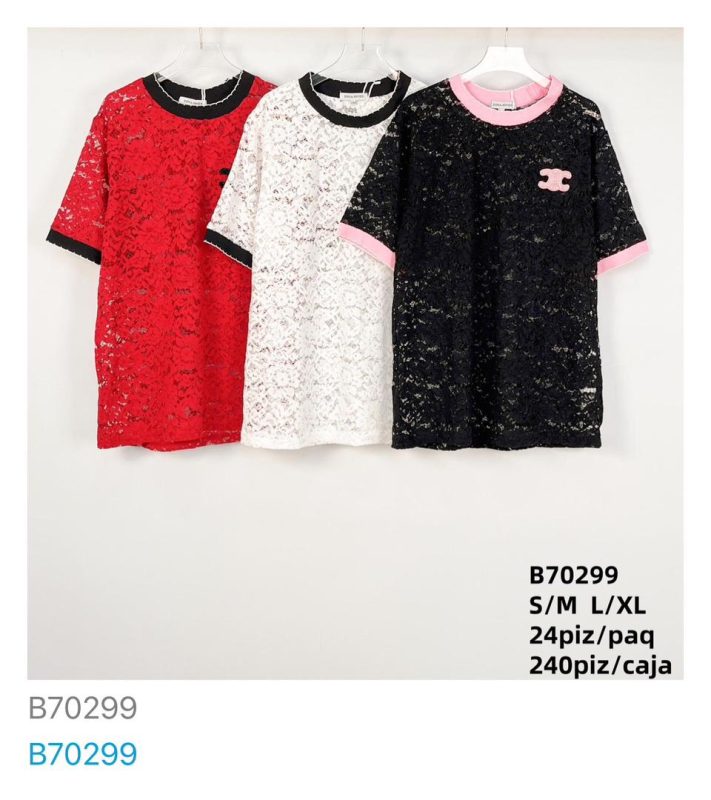 Camiseta de encaje con ribete-B70299