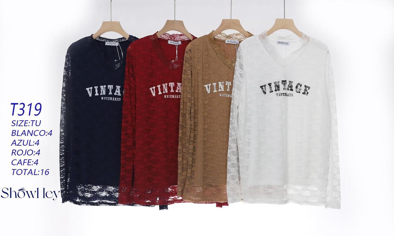 Blusa de encaje con estampado vintage-T319