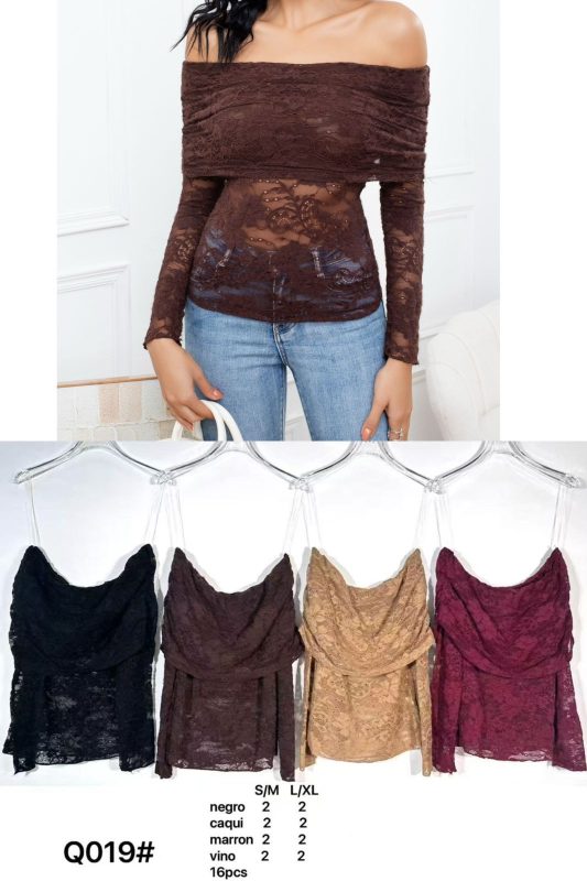 Blusa de encaje con hombros descubiertos-Q019